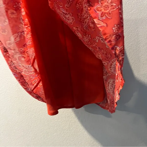 Sincerely Jules Vibrant Coral Paisley Print Chiffon Sweetheart Mini Dress Size S - Image 7
