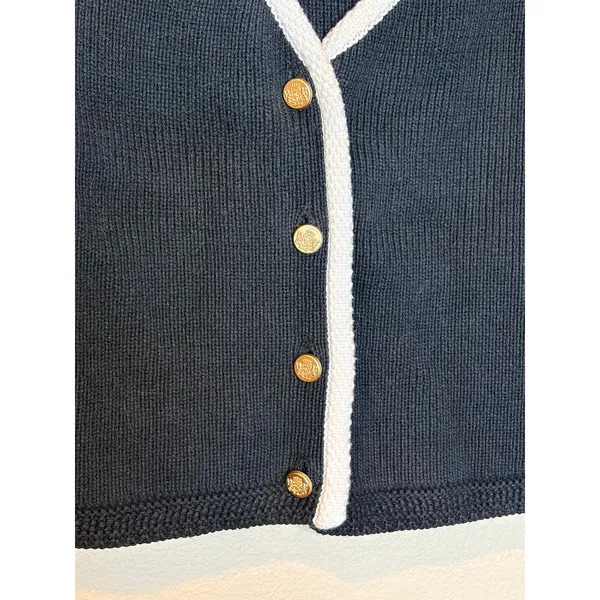 Abercrombie & Fitch Black Contrast Trim Knit Vest Gold Buttons S - Image 4