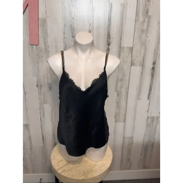 Victoria’s Secret Black Lace Cami Tank Top Chain Strap Open Back Size M - Image 2