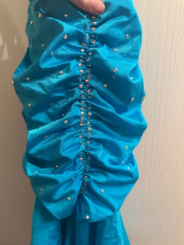 Gorgeous Turquoise Ice-Skating Dress with Rhinestones - Image 2
