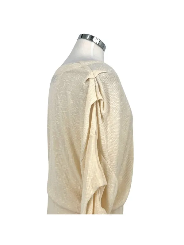 Free People Beach Bambi Mini Dress Ruched Sleeve V-Neck Ivory Cream Size Large - Image 5