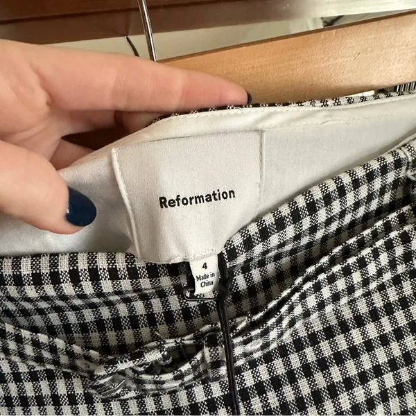 NEW Reformation Rory Linen Mini Skirt in Remy Check Black and White Women's 4 - Image 6