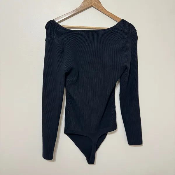 Abercrombie & Fitch Long Sleeve Squareneck Sweater Bodysuit Black Size Medium - Image 6