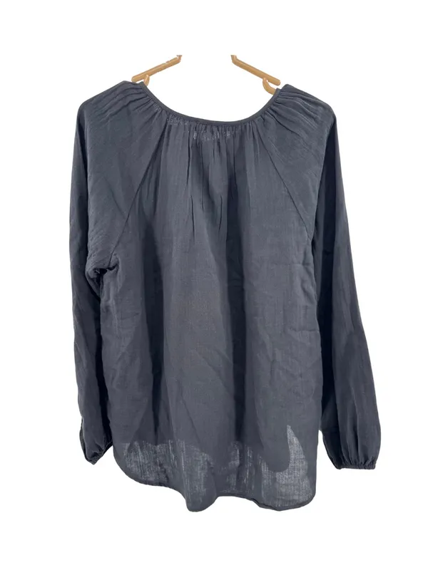 Quince 100% Organic Cotton Gauze Peasant Blouse M black boho casual work neutral - Image 2