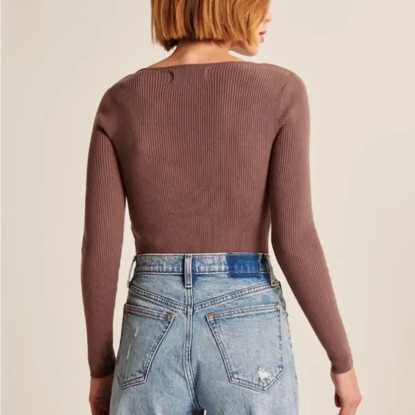 Abercrombie & Fitch LuxeLoft Soft Date Night Sweater Knit Sweetheart Top Brown S - Image 2