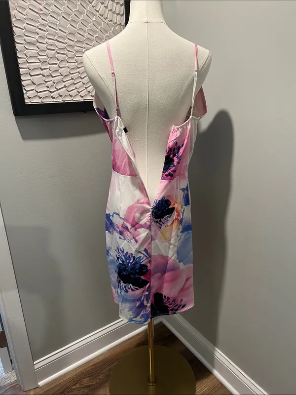 NLW Sleeveless Floral Wrap-Style Mini Dress - Pink & Blue - Image 5