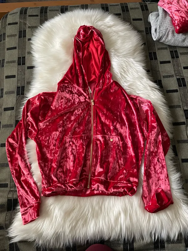 Fabletics Crushed Velour Zip Up Hoodie strawberry red  - Image 5