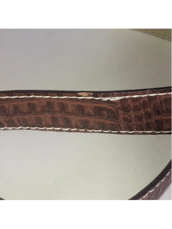 Brown Croc-Embossed Faux Leather Belt with Brass Buckle - Image 6