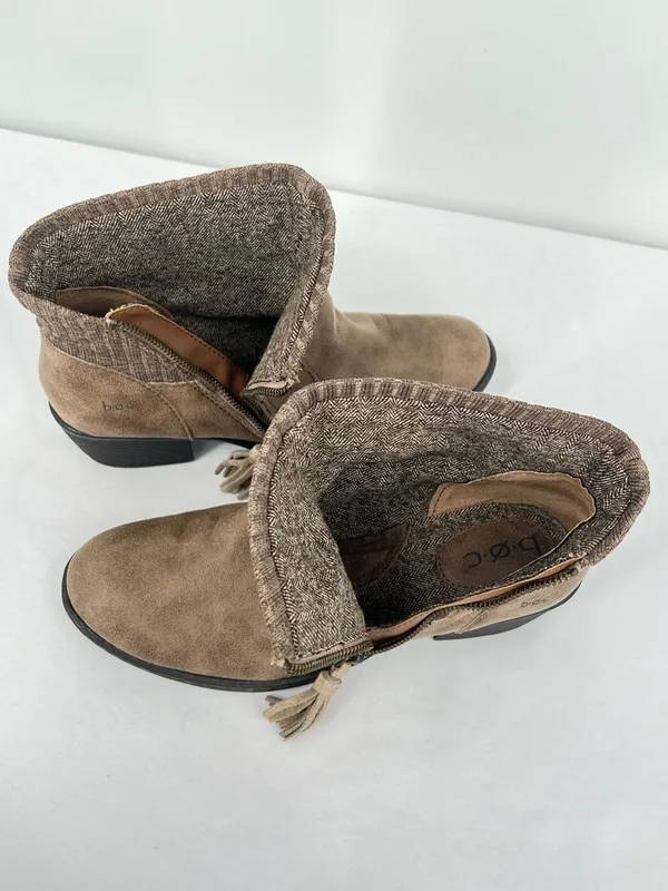 b.o.c. Born Bendell Taupe Faux Leather Knit Collar Tassel Ankle Booties 9M - Image 7