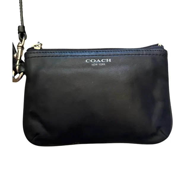 Vintage Coach Glove‎ Tanned Leather Wristlet Small Zip Top Black Silver Hardware - Image 3