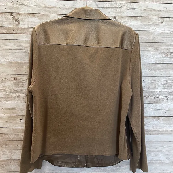 Vintage Peter Nygard Womens L Jacket Bronze Studded Leather & Knit‎ Back Sleeves - Image 4