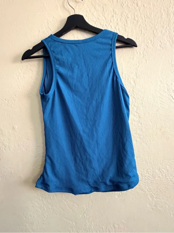 Sleeveless Deep Teal Ribbed V-Neck Swim Tankini Top - Image 2