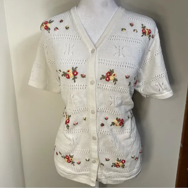 Vintage Northern Reflections Floral Embroidered Cardigan Cottagecore‎ Sweater M - Image 2