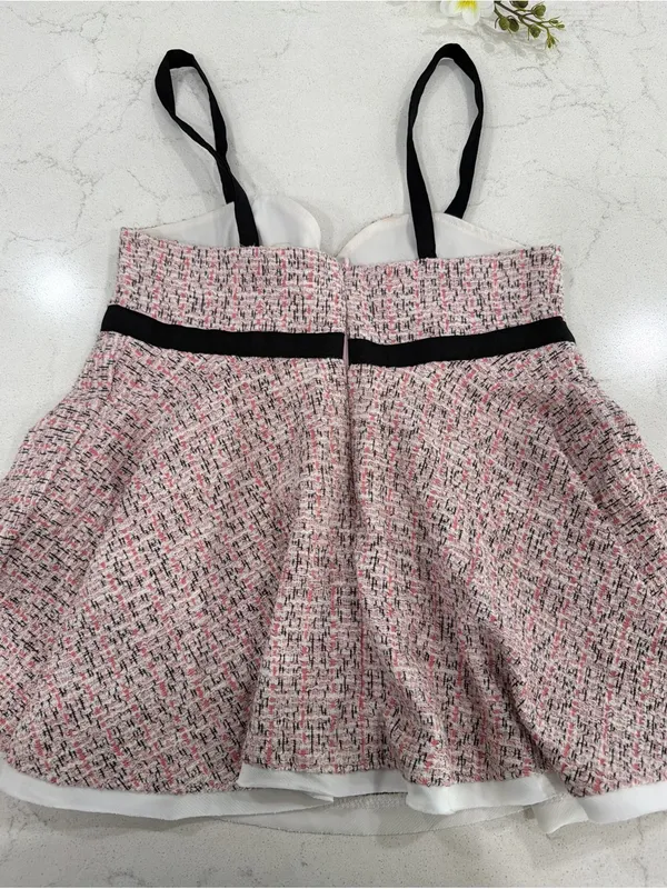 Zara Pink Tweed Sweetheart Camisole with Black Straps - Image 11