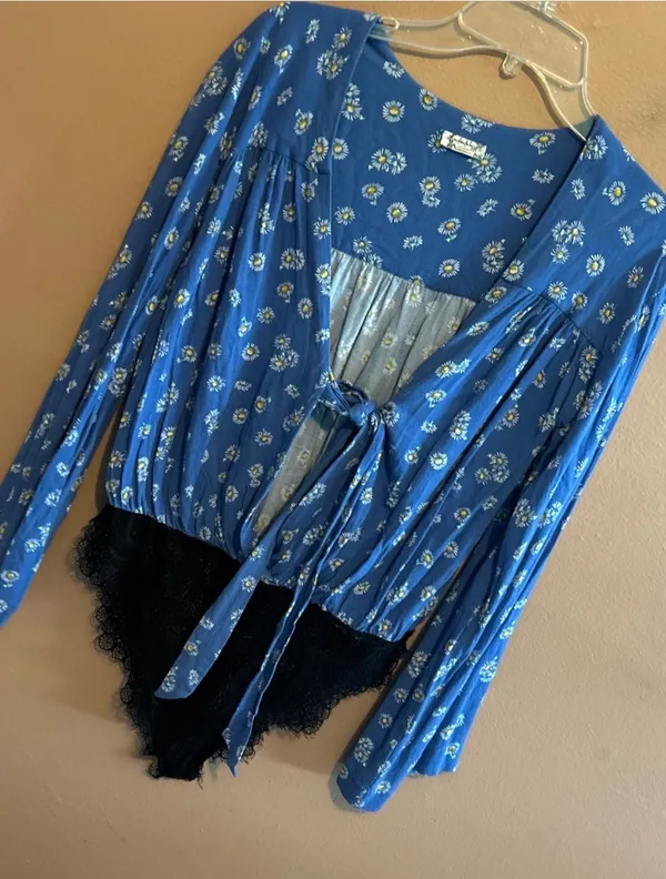 Free People Daisy Lace Bodysuit Blue Women’s Size Small - Image 3
