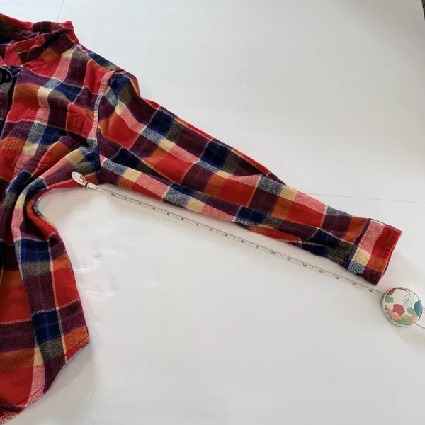 LL Bean Womens Red Blue Plaid Organic Cotton Flannel Button Shirt Size Medium - Image 8