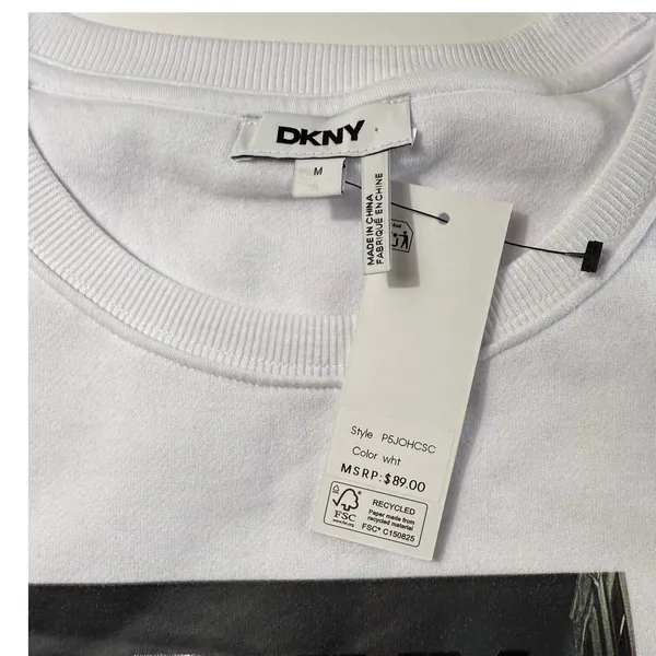DKNY White Graphic Sweatshirt‎ Crewneck Pullover Streetwear Luxe NWT Med - Image 4