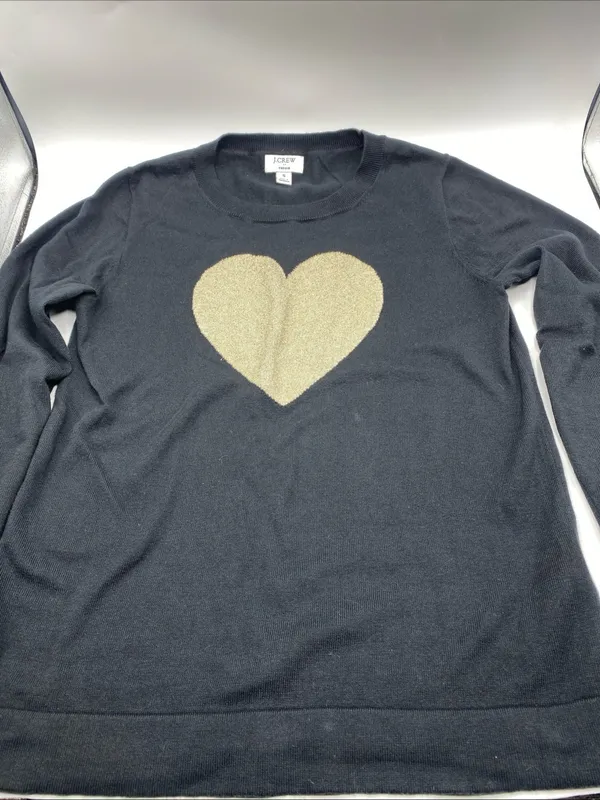 J. Crew Black Sweater Gold Heart Long Sleeve Pullover Sweater Teddie Small - Image 7