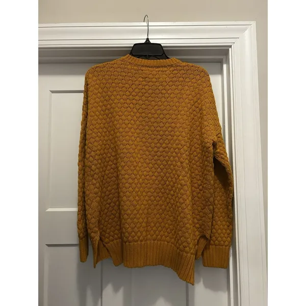 Love Hanna Pointelle Knit Sweater Women’s Size Small Mustard Yellow Gorp Nature - Image 5