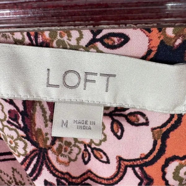 Loft Boho Floral Split Neck Sleeveless Tunic Tank Top Shirt Peach‎ Coral Medium - Image 10