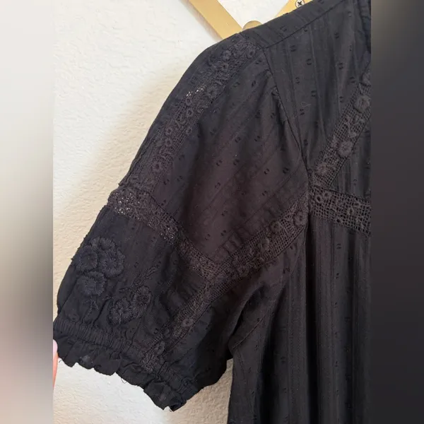 Zara Gothic Swiss Dot Black Puff Sleeve Mini Dress Medium - Image 8