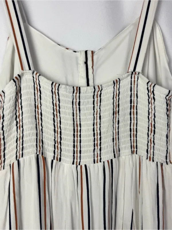Velvet Heart White Brown & Black Stripe Button Front Midi Dress M - Image 4