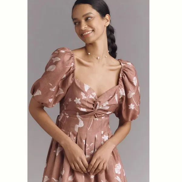 Anthropologie En Saison Monet Puff-Sleeve Square-Neck Midi Dress - Image 3