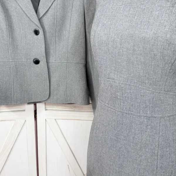 Kasper Sheath Dress Blazer Suit Women 4 Sharkskin Grey‎ Professional Business - Image 6