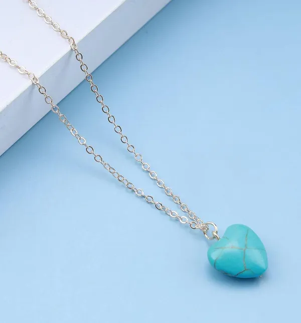 Turquoise Heart Necklace on Silver Chain Blue - Image 2