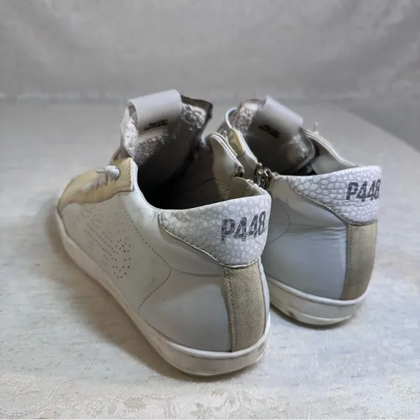 P448 Thea Mid White Cream Leather Platform High Top Sneakers EU 40 - Image 4