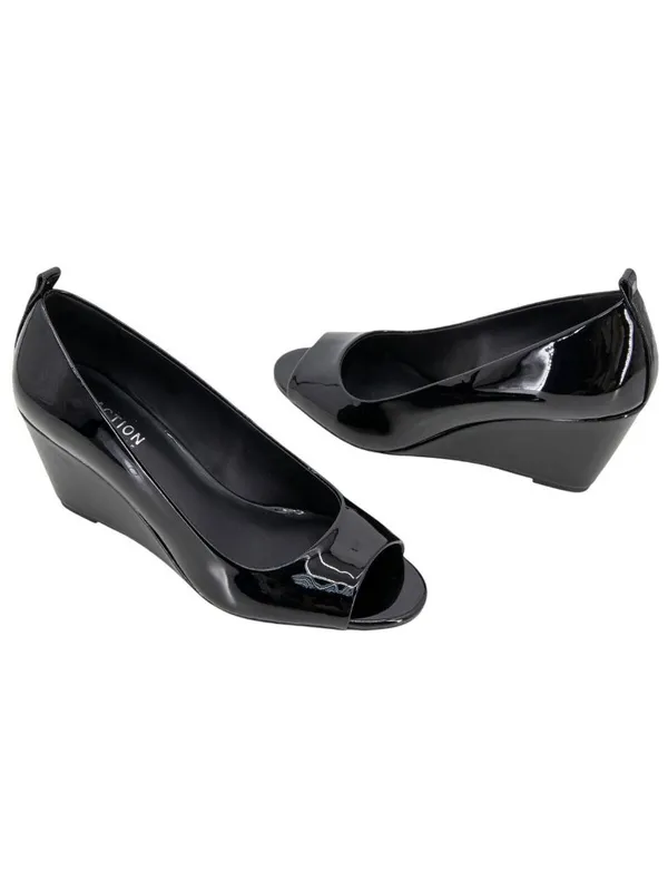 Kenneth Cole Reaction Womens Elinor Mid Wedge Pumps Peep Toe Black Patent 10M - Image 12