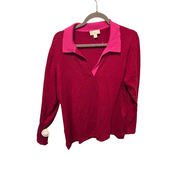Kim Gravel Lightweight Collared Sweater — Preppy Classic, Size Large - Image 2