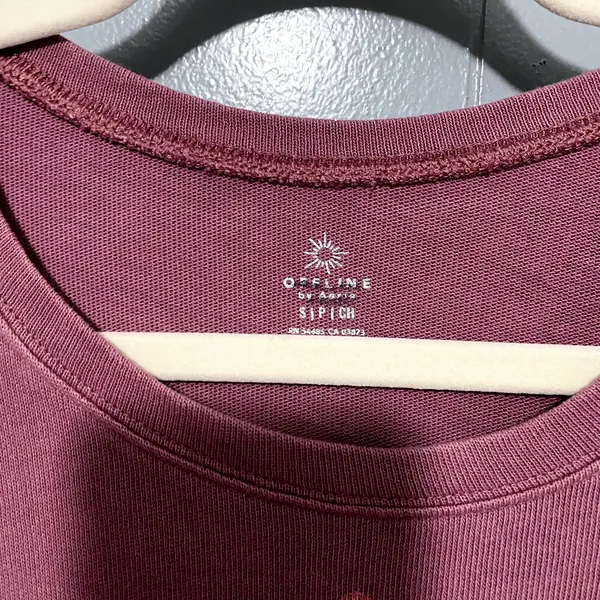 Aerie Offline Burgundy Up All Night Club Graphic Long Sleeve Crewneck T-Shirt S - Image 4