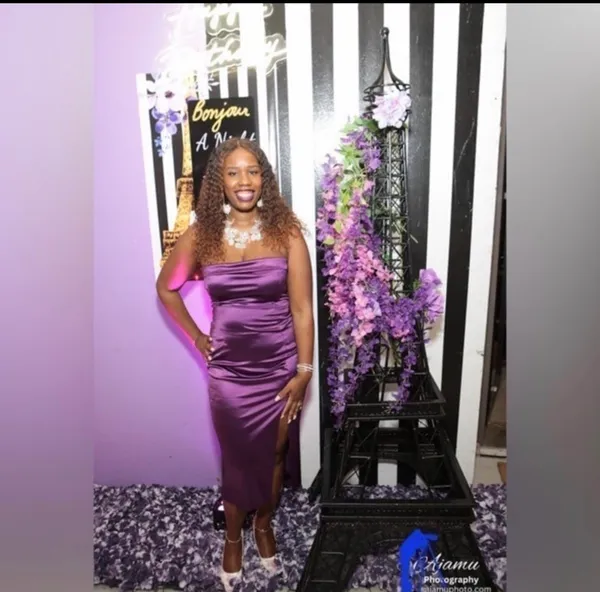 Windsor Jenny Purple Strapless High Slit Satin Midi Dress - Image 2
