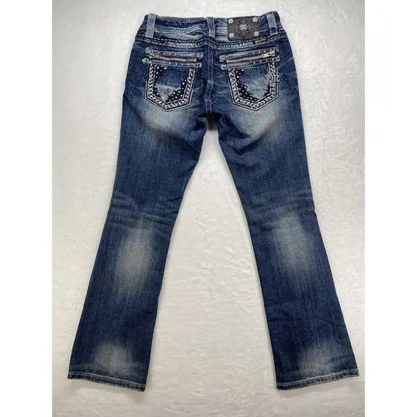 Miss Me Jeans Womens Size 27 boot cut blue Denim zippered rhinestone‎ Pockets - Image 11