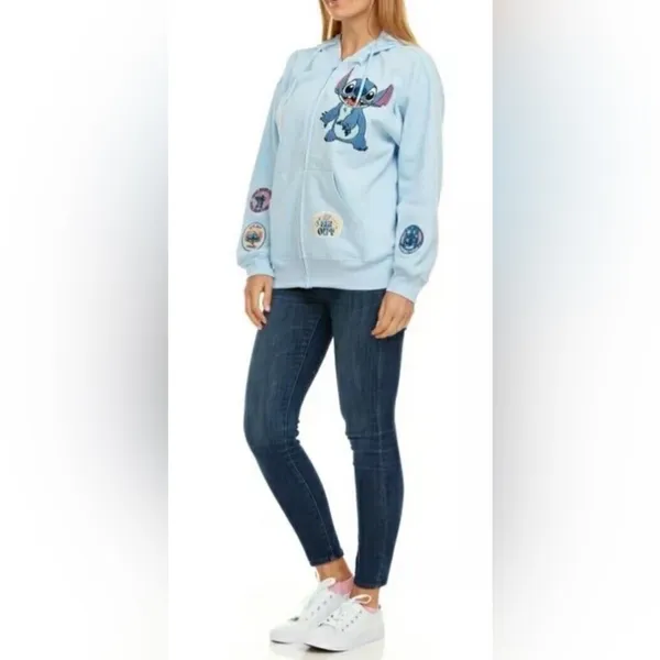 Disney Stitch Women’s Blue Full Zip Character Sweatshirt Hoodie medium size - Image 10