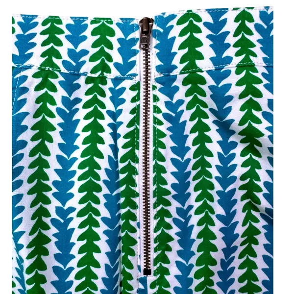 Boden Womens Skirt Blue Green Leaf Print A-Line Zip Size 6R - Image 7