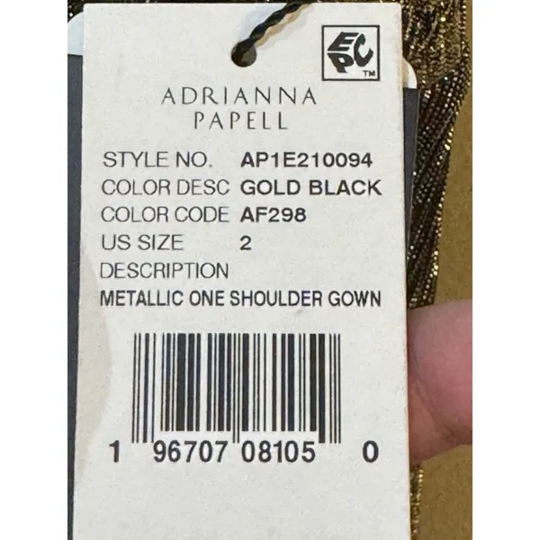 Adrianna Papell One Shoulder Metallic Gown‎ Size 2 Gold Black Prom Gala MOB - Image 6