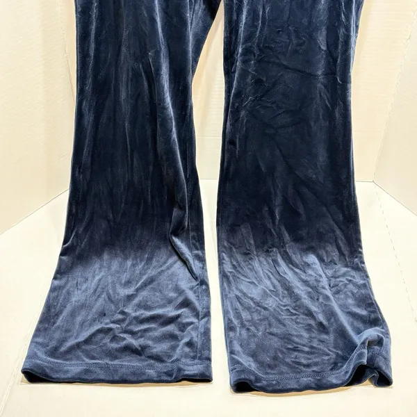 Juicy Couture OG Big Bling Velour Track Pants Navy Rhinestone JUICY Y2K Size L - Image 3