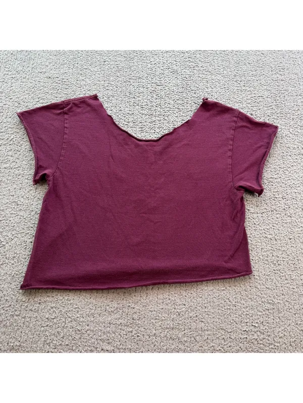 Texas State Bobcats Maroon Gold Raw Hem Cropped T-Shirt Small Sorority - Image 2