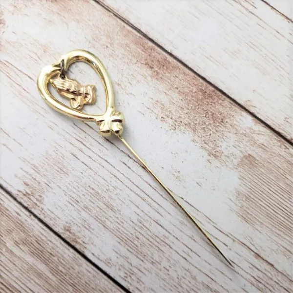 Vintage Hatpin - Gold Tone with Praying Hands - Image 2