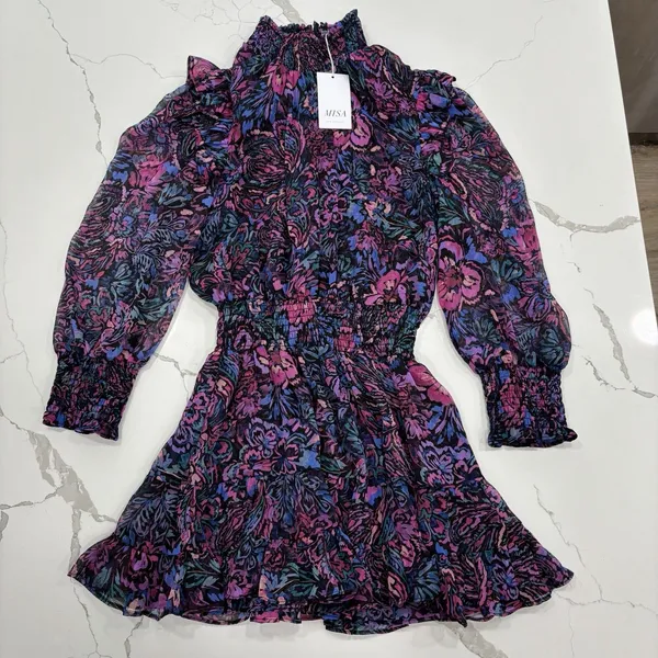 Misa Los Angeles Dress Size Large Sheer Smocked Mini Purple New With Tags - Image 4