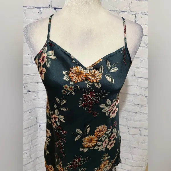 INC International Concepts Silky Chemise Gown Teddy Green Floral Size XS - Image 3