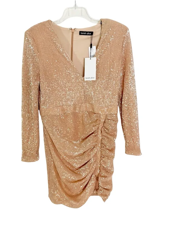 NWT Lavish Alice Pleated Micro Mini Sequin Mini Dress in Rose Gold Size 12 - Image 6