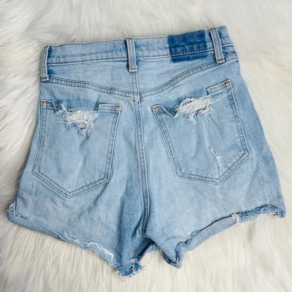 Abercrombie Light Wash Distressed High Rise Festival Denim Cut Offs - Image 4