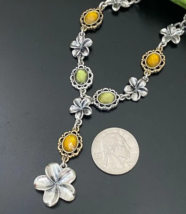 LUCKY BRAND Silver-tone Chain Flower Cabochon Y-Necklace 31g - Image 7