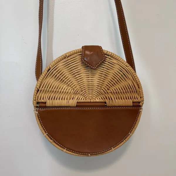 J. McLaughlin Circle Wicker Brown‎ Leather Picnic Crossbody Purse - Image 3