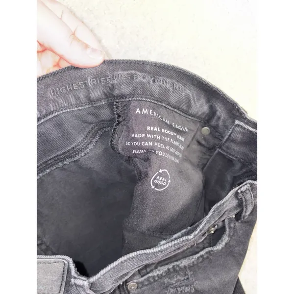 American Eagle Highest Rise 90's Boyfriend Jeans Women's‎ 6 Reg Black Distressed - Image 4