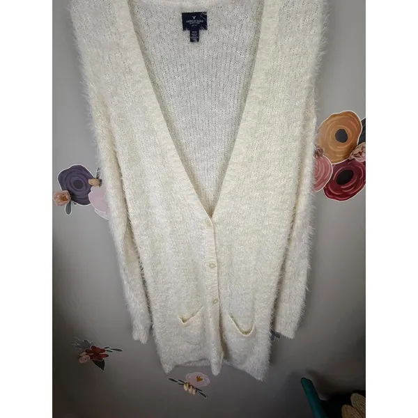American Eagle Creamy Ivory Longline Tunic Cardigan Sweater - Size - Medium - Image 3