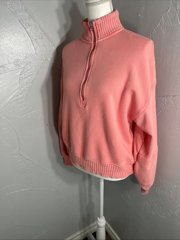 aerie Coral Half-Zip Cropped Sweatshirt - Image 4